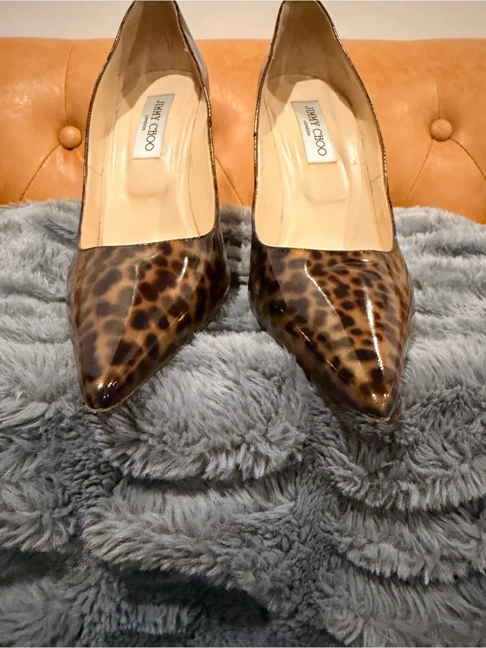 Jimmy Choo Leopard-Print Patent Leather Pointed-Toe - Dark Brown/Black